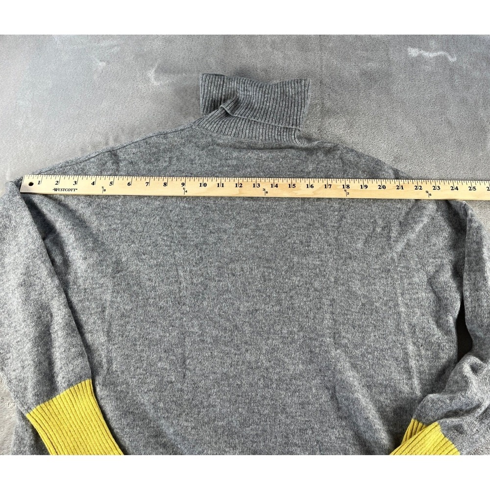 TJX Europe Cashmere Turtleneck Sweater XL Gray Yellow Colorblock Transitional - Picture 7 of 10